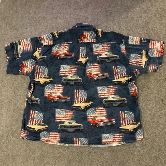 North River Button Down Shirt Mens XXL Blue American Flag Muscle Cars  Country - Picture 2 of 9